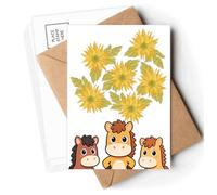 Hand Painted Flower Sunflower Greenery Postcards Envelopes Cards Mailing Year Horse