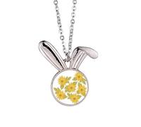 Hand Painted Flower Sunflower Greenery Rabbit Necklace Pendant Bunny Animal Jewelry Gift