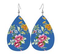 Hand Painted Flower Teardrop Leather Earrings Ladies Print Pendant With Hook Fashion Vintage Party Daily Wear