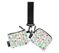 Hand Painted Flowers Dual Coin Purse Credit Card Holder Wallet Compact Size Zipper Coin Purse Wallet with Wristle Strap for Women Men 2 Pcs, Hand Painted Flowers white, One Size, Modern