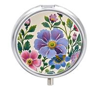 Hand Painted Flowers Pill Box Case with 3 Individual Compartments Compact Portable Medication Management Mini Small Pill Organizer for Vitamins Medication Fish Oil Supplements