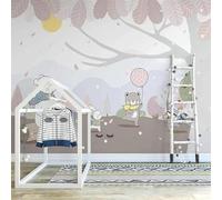 Hand Painted Forest Cute Cartoon Animal Big Tree 3D Wallpaper Easy Install Feature Office Living Room Sofa Bedroom TV Background Wall Decoration-300cm×210cm