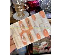 HAND-PAINTED French Tips Press on Nails Medium Length Artificial Nails Short Stick on Nails Coffin Press Ons Acrylic Powder Long Square Fake Nail Set Almond Finger Nail Kit Girls (D2, M)