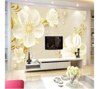 Hand Painted Fresh Beautiful Simple and White Flowers 3D Wallpaper Silky Texture Home Study Office Grey Dining Room Sofa Bedroom Living Room TV Backdrop-350cm×256cm
