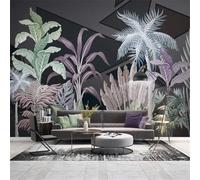 Hand Painted Fresh Tropical Plants Coconut Trees Geometric 3D Wallpaper Silky Texture Home Study Office Grey Dining Room Sofa Bedroom Living Room TV Backdrop-250cm×170cm