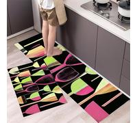 Hand-Painted Goblets Kitchen Rug Set, 2 Pieces Non Slip and Anti Fatigue Abstract Wine Glass Kitchen Mat Set, Washable Floor Mat, Green Standing Mats for Hallway Bedroom 40x60cm+40x120cm