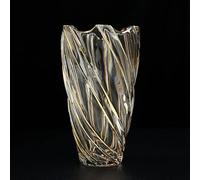 Hand Painted Gold Crystal Vase 11.2 inch Tall-Unique Whirlwind Shaped Glass Large Vase Home Office Decor for Living Room Dining Table Centerpieces, Birthday and Wedding.