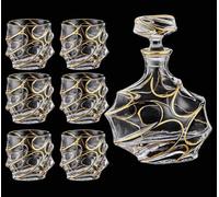 Hand Painted Gold Crystal Whirlwind Shaped Whisky Decanter With Glass Stopper- 750ml(25 oz) Elegant Liquor Carafe for Whiskey, Scotch, Bourbon & Spirits-(Decanter and 6 Glasses)