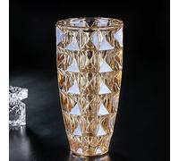 Hand Painted Gold Unique Diamond-Shaped Glass Flower Vase 11.8" Tall for Home Decor, Dining Wedding Table Office Holiday Party Centerpiece Decoration. (Amber Color)