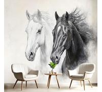 Hand-Painted Horse Wallpaper 250×175 Cm, Watercolor Animalswallpaper for Living Room, Kitchen, Bedroom, Restaurant Creamy White Silk Cloth Wall Paper