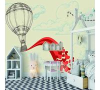 Hand Painted Hot Air Balloon Clouds Red Hearts Art 3D Wallpaper Luxury Home Dining Decor Paste Sofa Living Room The Wall for Bedroom Mural-250cm×170cm
