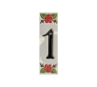 Hand-Painted Italian Ceramic Red Rose House Numbers 10 x 3.3 cm with Black Numbers (Number 1 Tile)
