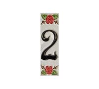 Hand-Painted Italian Ceramic Red Rose House Numbers 10 x 3.3 cm with Black Numbers (Number 2 Tile)