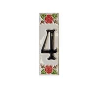Hand-Painted Italian Ceramic Red Rose House Numbers 10 x 3.3 cm with Black Numbers (Number 4 Tile)