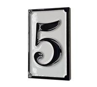 Hand-painted Italian-styled Black and White Ceramic Custom House Address Numbers Tiles 11 x7 cm (Number 5 tile)