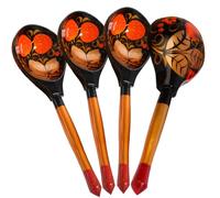 Hand-Painted Khokhloma Wooden Spoon Set - Traditional Russian Art - Multicolor Kitchen Accessories - 4 Piece Set - Folk Art Decor - Wooden Serving Spoons - Russian Souvenir Gift - Сувенир хохлома