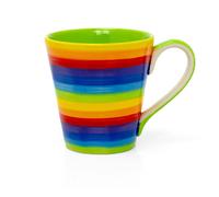 Hand Painted Large Rainbow Stripe Mug | Ceramic Coffee Mug Tapered Multi-Coloured Tea Cup | Stripped Hot Drinks Mug Coffee Cup