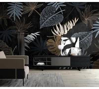 Hand Painted Line Art Plant Leaf Black 3D Wallpaper Silky Texture Home Study Office Grey Dining Room Sofa Bedroom Living Room TV Backdrop-200cm×140cm