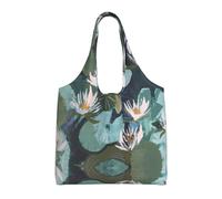 Hand Painted Lotus Print Canvas Tote Bags for Women Reusable Grocery Bag Large Gym Canvas Cloth Pouchportable Shopping Handbag