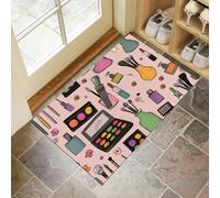 Hand-Painted Makeup Door Mats Indoor 60 X 90 Cm, Machine Washable Inside Door Mat, Graffiti Art Soft Doormats, Absorbent Entrance Rug, Anti-Slip Floor Mats For Front Rear Doors (Pink)