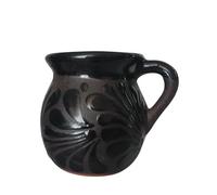 Hand-Painted Mexican clay Mugs, Floral Ceramic Coffee cups, Artisan Handmade Talavera Jarritos Mexican Mugs Tazas de Mexico (Midnight Black, Single)