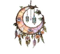 Hand-Painted Moon and Floral Window Decor - Boho Suncatcher Crescent Moon Hanging Ornament, Celestial Home Decor for Bedroom, Living Room, Garden