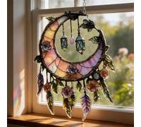 Hand-Painted Moon and Floral Window Decor, Crescent Moon 2D Acrylic Sun Catcher Celestial Window Hanging Ornament, Boho Style Sun Catcher Panel Garden Decor Gifts for Women Mom (10cm)