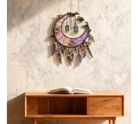 Hand-Painted Moon and Floral Window Decor, Crescent Moon Acrylic Suncatcher, Boho Crescent Moons Hanging Ornament with Lanterns & Flowers, Celestial Hanging Ornament for Indoor Outdoor Garden