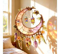 Hand Painted Moon and Floral Window Decor, Crescent Moon Acrylic Suncatchers with Stained Glass Effect, Faux Stained Glass Window Hanging Ornament, Celestial Sun Catcher Panel for Garden (25cm)