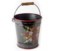 Hand Painted Narrow Boat Style Extra Large Wood/Log Bucket - Canal Art - Black Finish