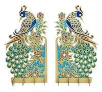 Hand Painted Peacock Stand with Mirror Work - Pair of Mirror Image Peacocks for Festivals & Pooja | Wooden Handicraft | Eco-Friendly | Foldable & Reusable | Easy 5-Minute Assembly
