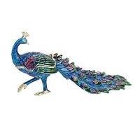 Hand Painted Peacock Trinket Box for Home Decor, Hinged Enamel Jewelry Organizer Storage for Ring Earrings, Unique Figurine Keepsake Collectible Personalized Elegant Ornaments (Peacock)