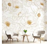 Hand-Painted Peony Wallpaper150×105 Cm Easy to Cleanline Art Flowers Silk Wallpaper Home Decoration, White DIY Living Bedroom Decor, Does Not Include Glue