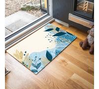 Hand-Painted Plants Door Mats Indoor, 50 x 80 cm Washable Inside Door Mat, Abstract Geometry Low Profile Non-slip Doormats, Super Absorbent Entrance Rug for Front Back Door Floor - Light Blue