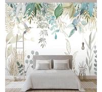 Hand Painted Plants Leaves Birds Art Modern 3D Wallpaper Premium Textured Silk Neutral Tones Material Ideal for Living Room Bedroom-200cm×140cm