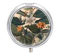 Hand Painted Plants Pill Box Round Pill Case for Purse & Pocket 3 Compartment Medicine Pill Organizer Portable Travel Pillbox Medicine Vitamin Cod Liver Oil Storage Box