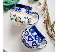 Hand-Painted Polish Pottery Coffee Mugs, 14 oz, Set of 2