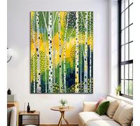 Hand-Painted Polka Dot Birch Forest Wall Art Abstract Landscape Canvas Prints Sage Green Posters Modern Artwork Wall Landscape Pictures For Bedroom Living Room Office Decor 31X47 In Unframed