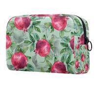 Hand Painted Pomegranate Green Leaf Cosmetic Bag for Women, Travel Toiletries Bags Large Makeup Handy Pouch Organiser Bag with Zipper