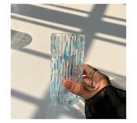 Hand-Painted Rainbow Prism Glass Mug - Colorful Refraction Cup for Juice, Water & Home Decor(Blue)