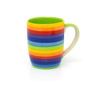 Hand Painted Rainbow Stripe Ceramic Coffee Mug | Large Tapered Multi Coloured Tea Cup | Stripped Hot Drinks Mug Coffee Cup - 250ml
