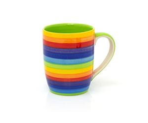 Hand Painted Rainbow Stripe Ceramic Coffee Mug | Large Tapered Multi Coloured Tea Cup | Stripped Hot Drinks Mug Coffee Cup - 250ml