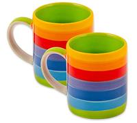 Hand Painted Rainbow Stripe Ceramic Espresso Shot Mini Mugs - Set of 2 - Capacity 80ml