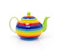 Hand Painted Rainbow Stripe Ceramic Large Teapot | 1 Litre Striped 4 Cups Tea Pot | Multicoloured Traditional Teapot