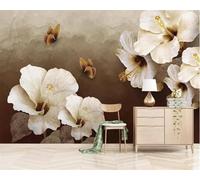 Hand Painted Retro Art Nostalgia Flowers Butterflies 3D Wallpaper Easy Install Feature Office Living Room Sofa Bedroom TV Background Wall Decoration-300cm×210cm