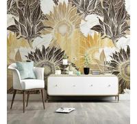 Hand Painted Retro Art Sunflower Flower 3D Wallpaper Silky Texture Home Study Office Grey Dining Room Sofa Bedroom Living Room TV Backdrop-200cm×140cm