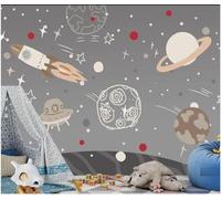 Hand Painted Retro Cartoon Universe Rocket Space 3D Wallpaper Luxury Silk Study Dining Feature Sofa Grey Bedroom Living Room Tv Decorative Wall-150cm×105cm