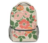 Hand-Painted Retro Pink Floral Print Backpack: Fashionable Casual Rucksack, Vintage Peony Rose Design, Lightweight, Durable School Bag for Students, Travel, Daily Use (print 4)