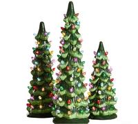 Hand Painted Retro Tabletop Christmas Trees Featuring LED Lighting and Timer for Convenient Holiday Decoration on Desks, Shelves, and Mantels (set)
