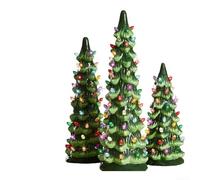 Hand Painted Retro Tabletop Christmas Trees with Energy Efficient LED Lights and Auto Timer to Enhance Festive Holiday Decor on Furniture and Shelves (10cm)
